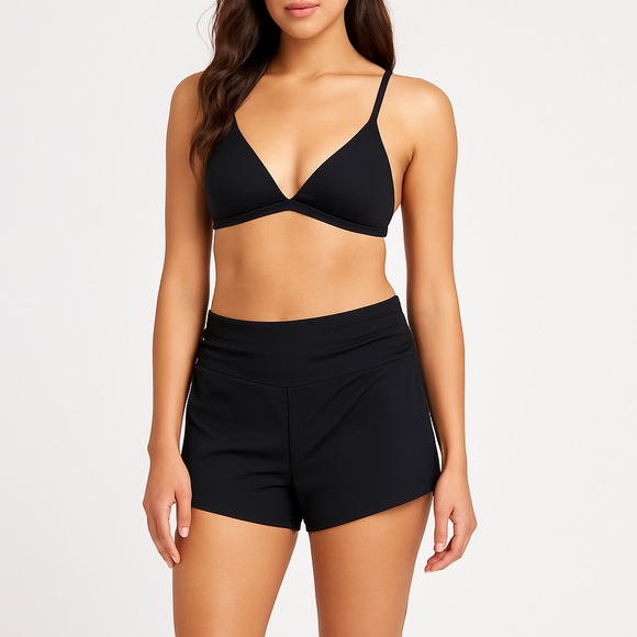 KONA SOL Black Ruched Waist Swim Shorts Medium - Picture 1 of 5